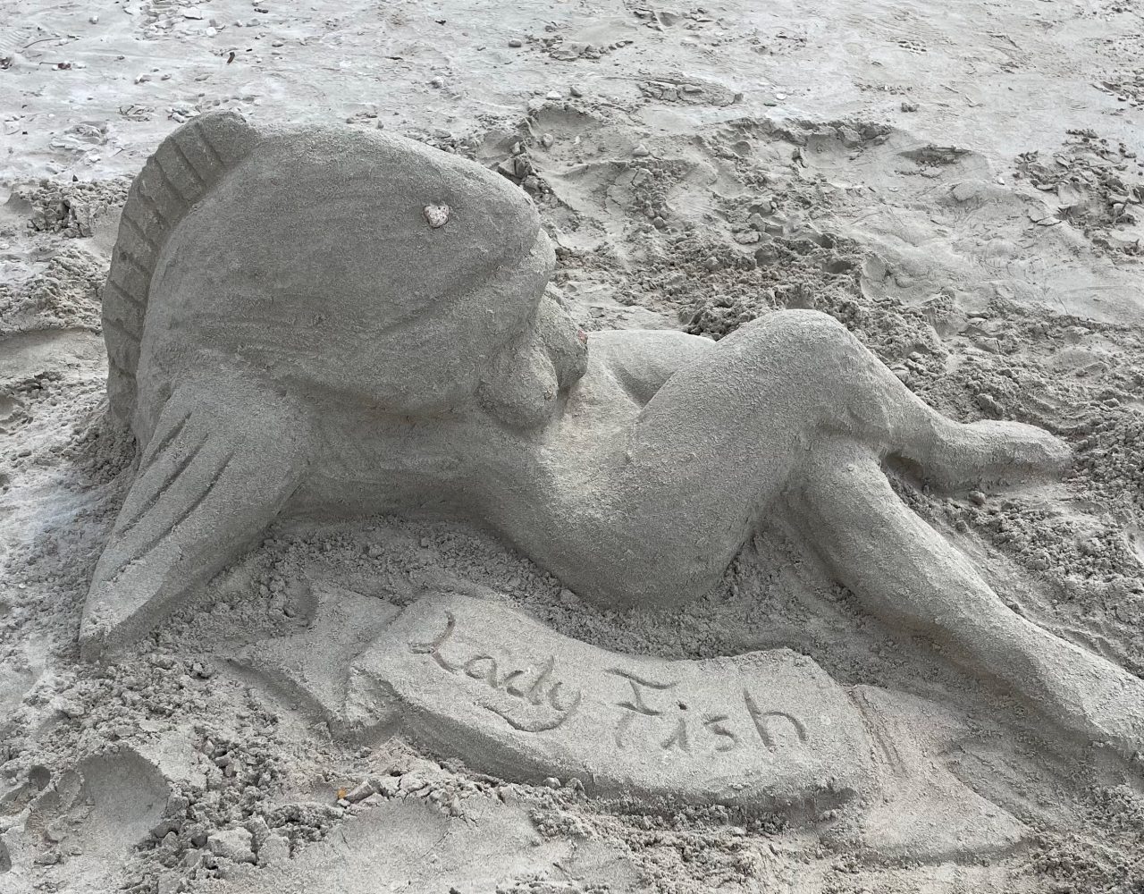 ladyfish sand sculpture by Daniel Benson