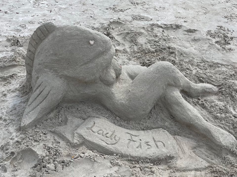 ladyfish sand sculpture by Daniel Benson